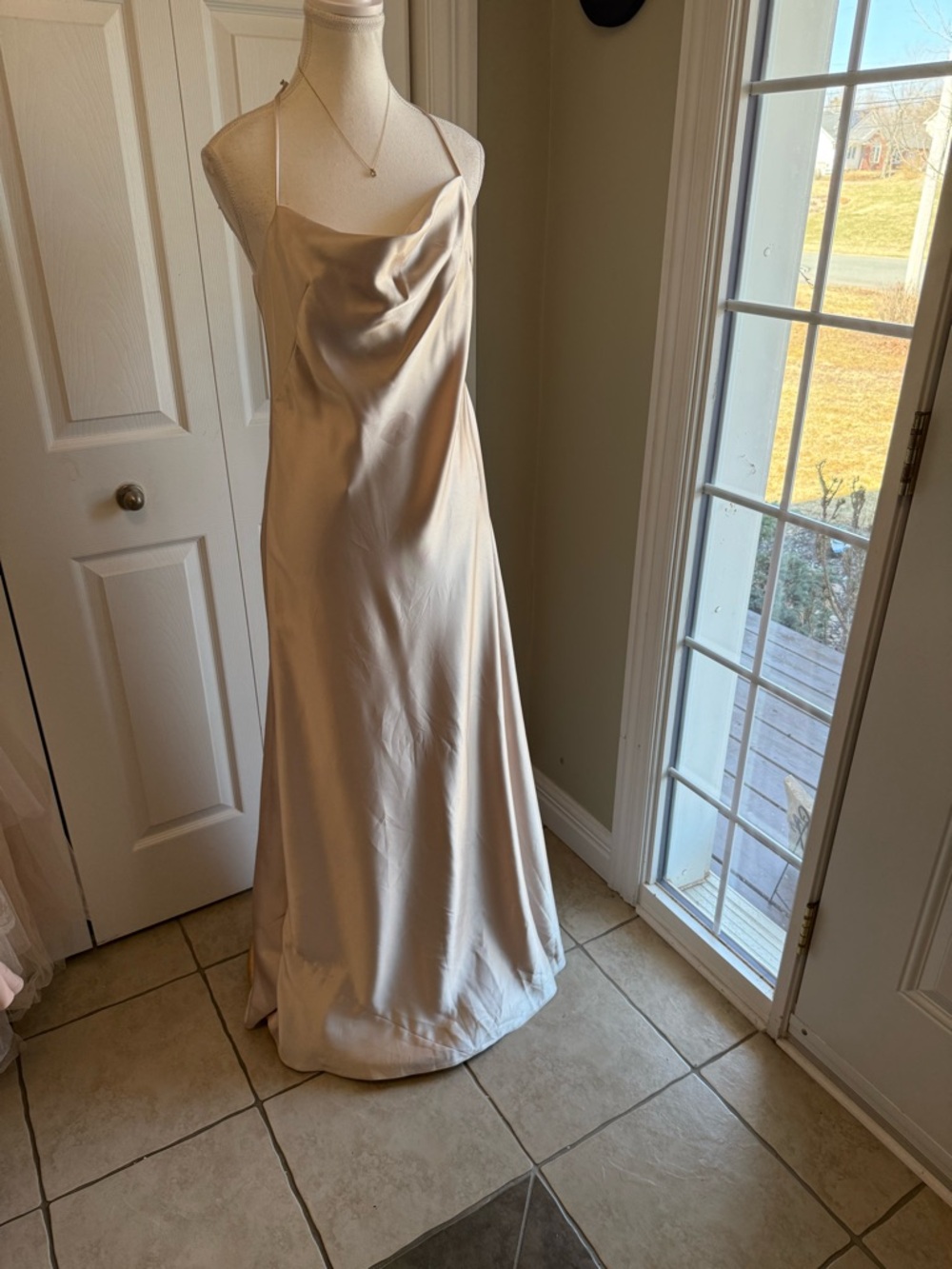 Watters Strapless Satin Slip Dress in Cream